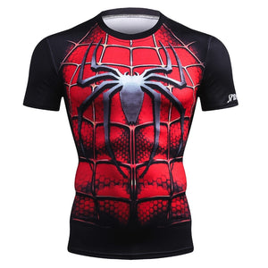 Summer New 3D Printed Spiderman Compression T Shirt Men Casuales